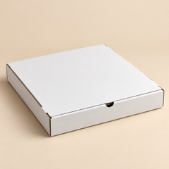 PIZZA BOX 14' (14'X14'X2') PLAIN WHITE - 50ct — illustrative studio photo on beige