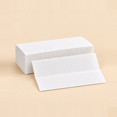 White singlefold hand towels — representative beige mockup