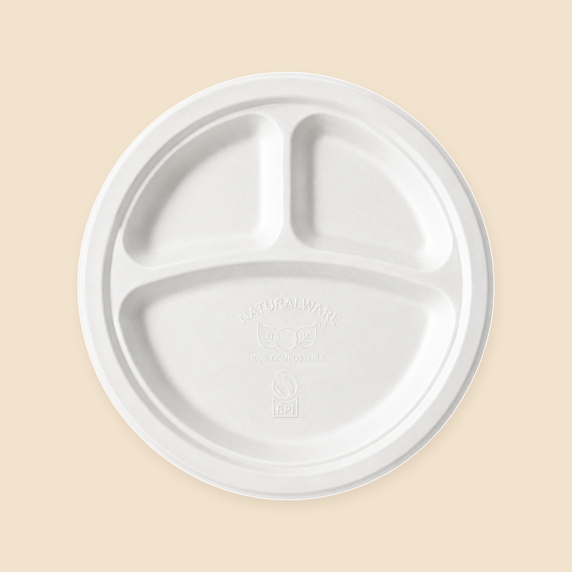 10' 3 COMPT . ROUND PLATEBIO DEGRADABLE - 500CT — full product view on beige background