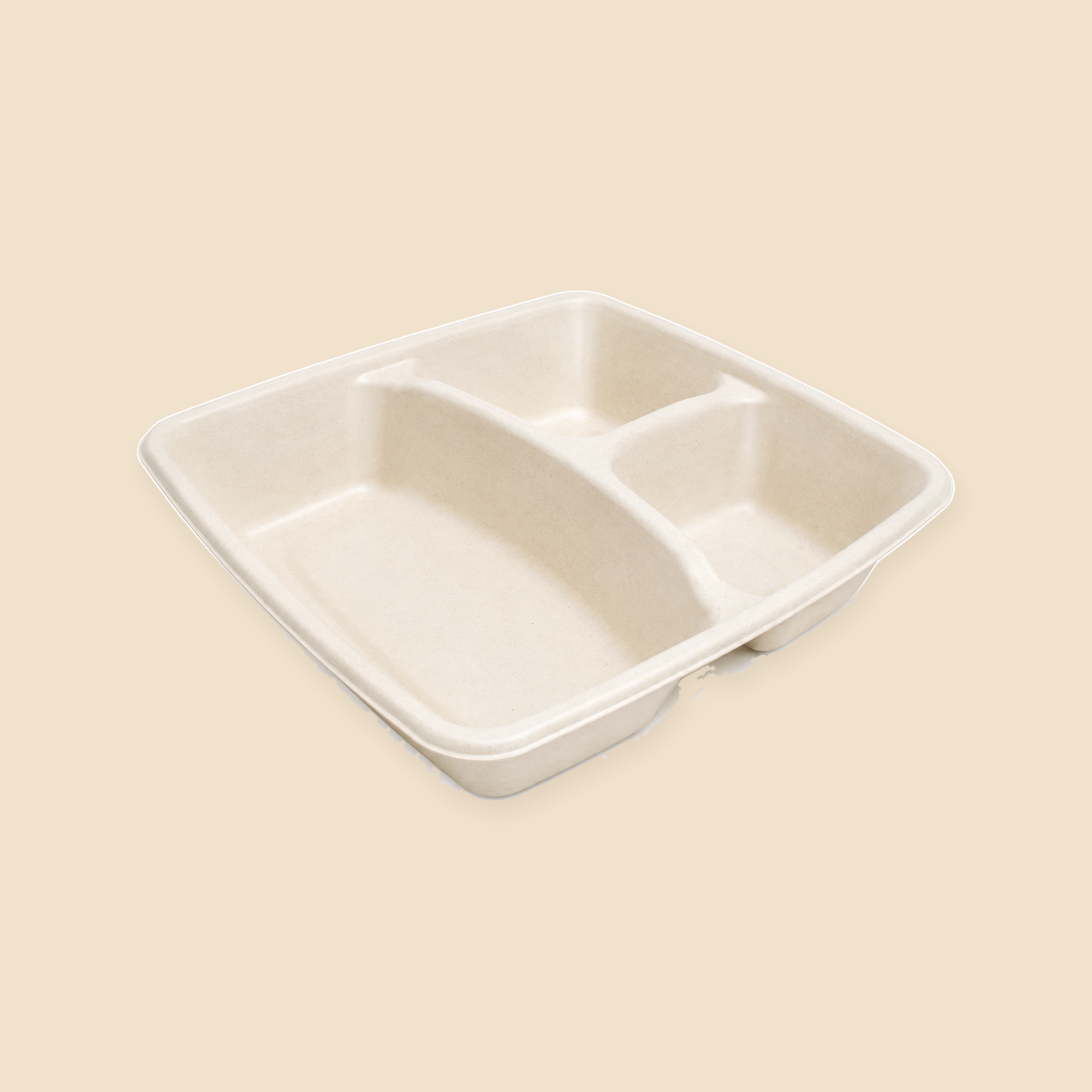 3 COMPT MEAL TRAY BIO DEGRADABLE - 250CT — full product view on beige background
