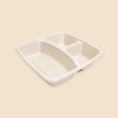 3 COMPT MEAL TRAY BIO DEGRADABLE - 250CT — full product view on beige background