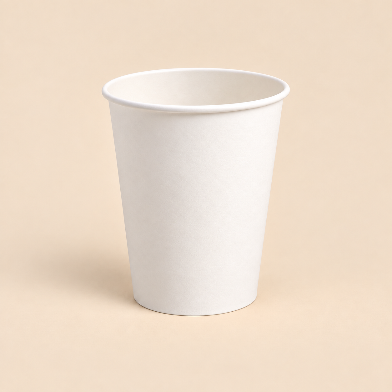 12oz WHITE COFFEE CUPS - 1000CT — illustrative mockup on beige background