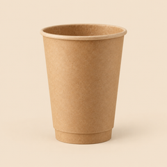 12oz KRAFT DOUBLE WALL COFFEE CUPS PRINTED -500 CT — illustrative mockup on beige background