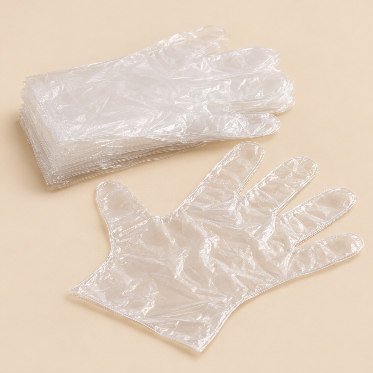 Illustrative mockup: CLEAR POLY GLOVES MEDIUM 0.3 MIL 200CT (NO EXCHANGE / NO RETURN )