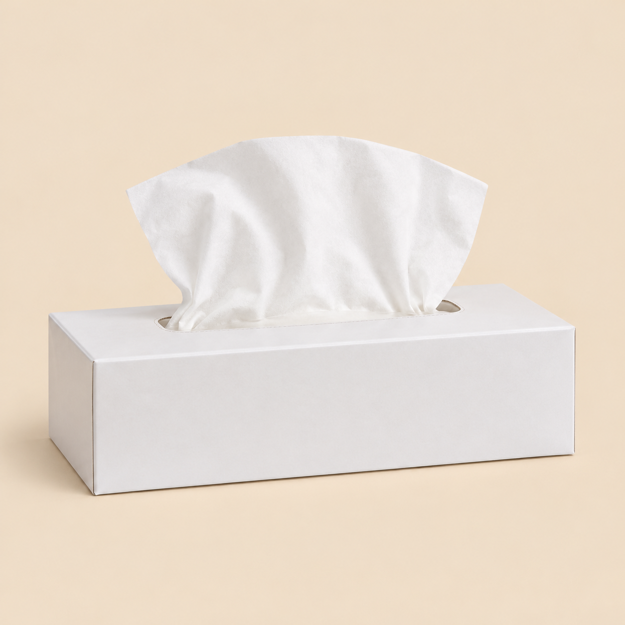 PREMIUM FACIAL TISSUES FLAT BOX 2 PLY - 100SHEETS - 30CT — illustrative mockup on beige background