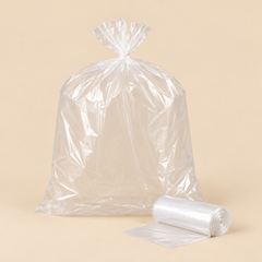 60 gal. 38 X 60 CLEAR 1.6 MIL 100CT HD — illustrative mockup on beige background