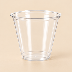 9oz CLEAR PET SQUART CUP - 1000ct — beige studio product photo
