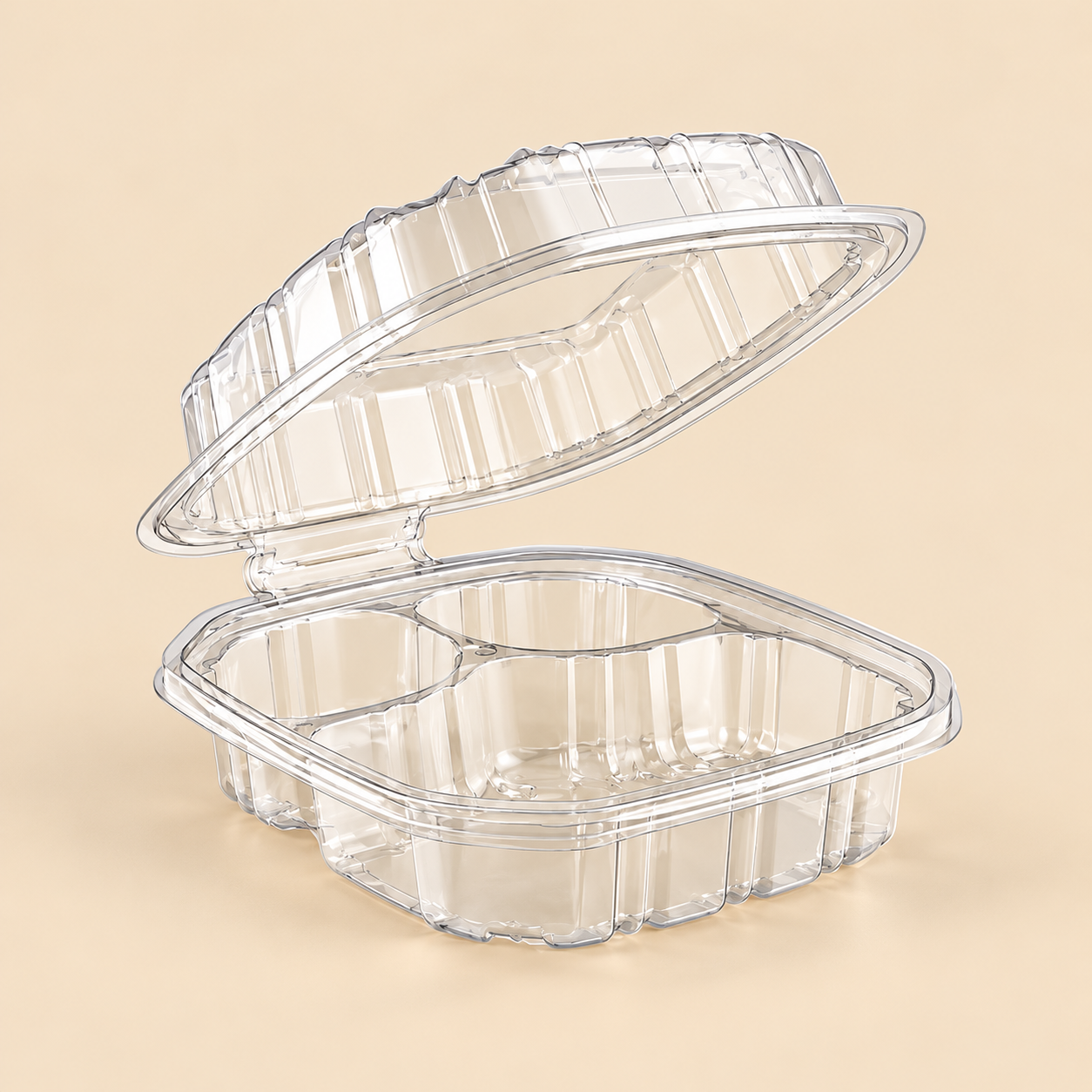 24oz R PET CLEAR HINGED LID DELI CONT. RPTHLD24 - 200CT — beige studio product photo