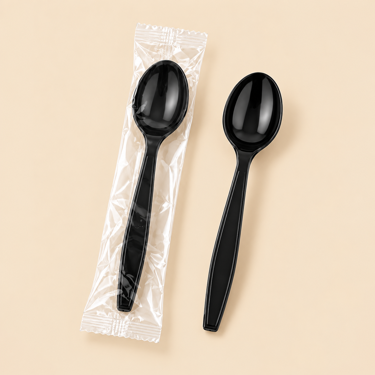 INDIVIDUALLY WRAPPED HEAVY DUTY SPOON BLACK - 1000CT — beige studio product photo