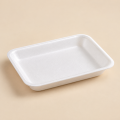 2P FOAM MEAT WHITE TRAY 500CT CAF on warm beige studio background