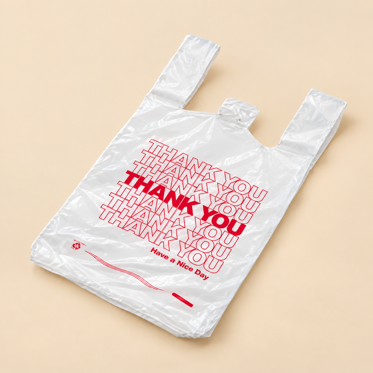 16 X 6 X 20 JUMBO WHITE THANKYOU BAGS — beige studio product photo