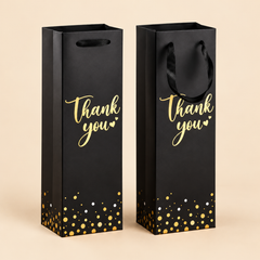 7.5 X 4.5 X 20 LIQUOR GOLD PRINTED THANKYOU BAGS 2 BOTTLES — beige studio product photo