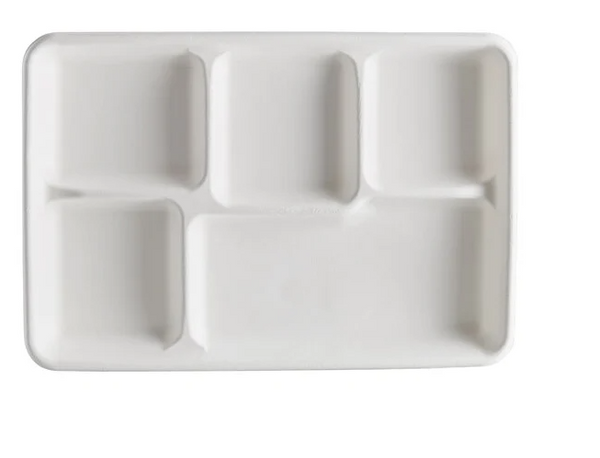 5 COMPT. SCHOOL TRAY  BIO DEGRADABLE - 500CT