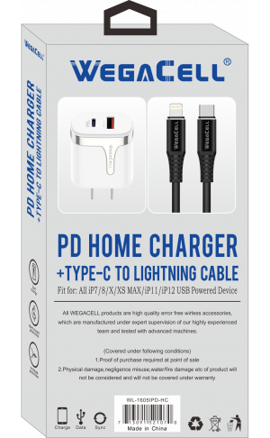 WEGACELL-1607   IPH - TC / PD-CAR CHARGER COMBO BOX PACK    6 FEET
