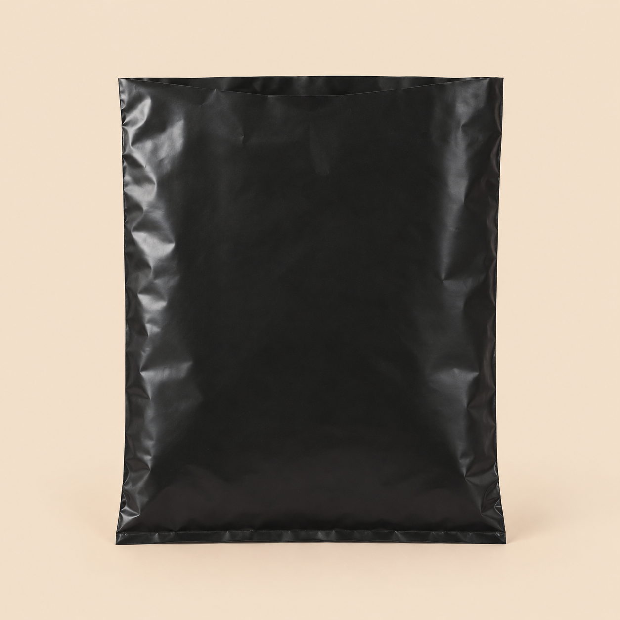 BOTTOM SEALED PE RETURN BAGS 12 X 18  1.7 MIL   200CT — illustrative mockup on beige background