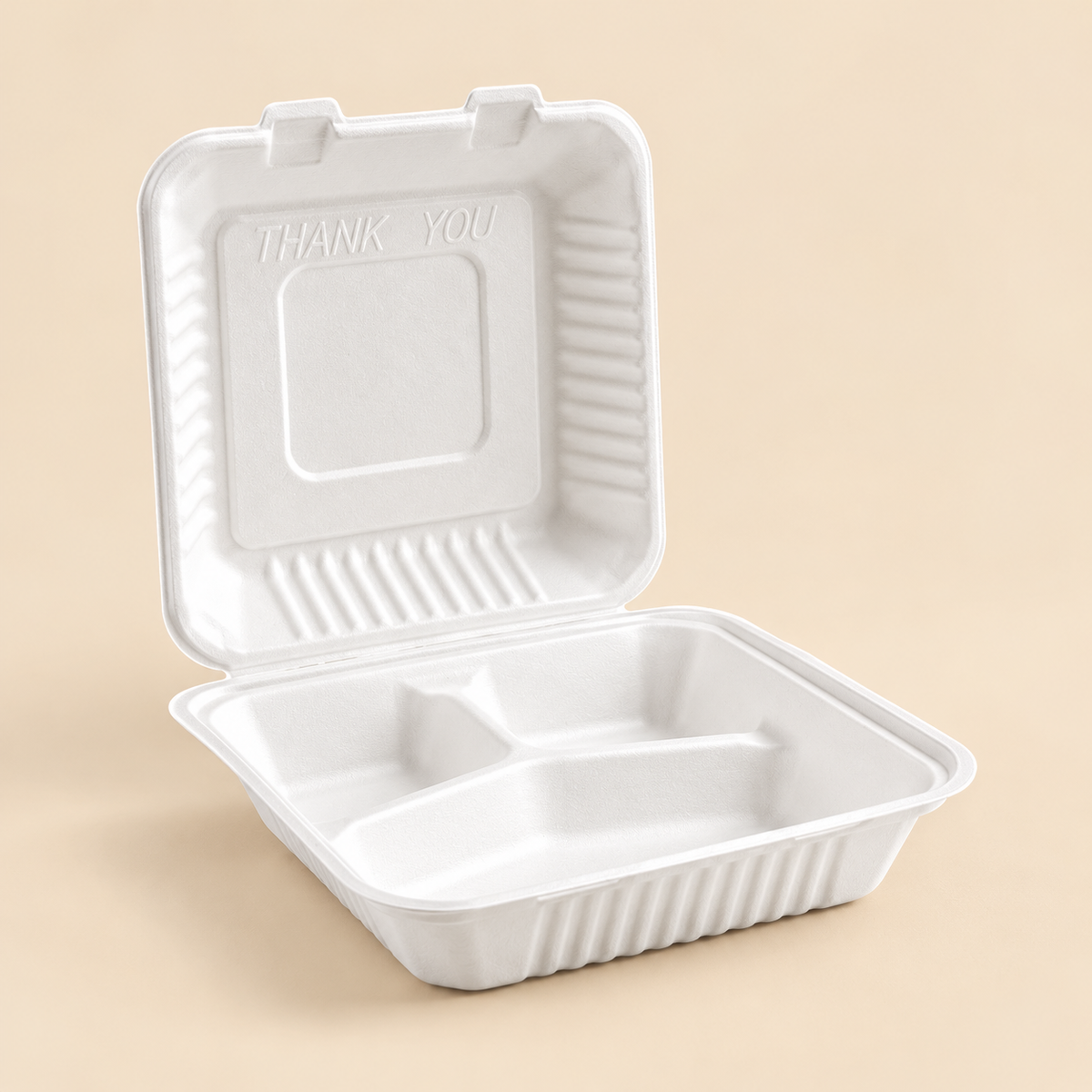 9 X 9 3 COMPT. CONTAINER BIO DEGRADABLE - 200CT — beige studio product photo