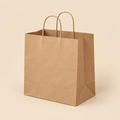12 X 9 X 13 PRINTED HANDLE BAGS - 500CT — illustrative mockup on beige background