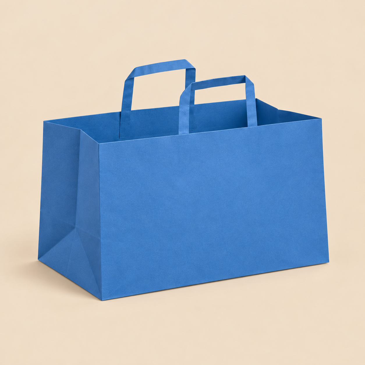21.5 X 15 X 11.5 PRINTED BAGS BLUE - 250CT — illustrative mockup on beige background