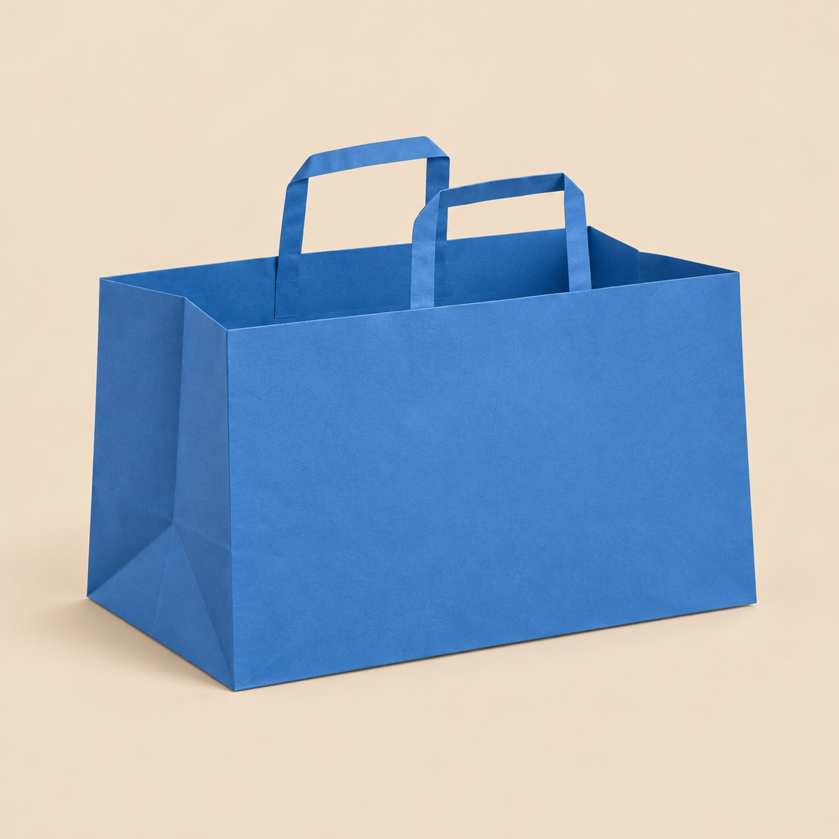 21.5 X 15 X 11.5 PRINTED BAGS BLUE - 250CT — illustrative mockup on beige background