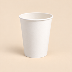 12oz WHITE COFFEE CUPS - 1000CT — illustrative mockup on beige background