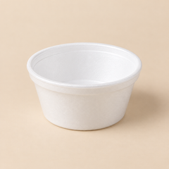 F6 6oz HOT & COLD FOAM CONTAINER. - 1000CT — illustrative mockup on beige background