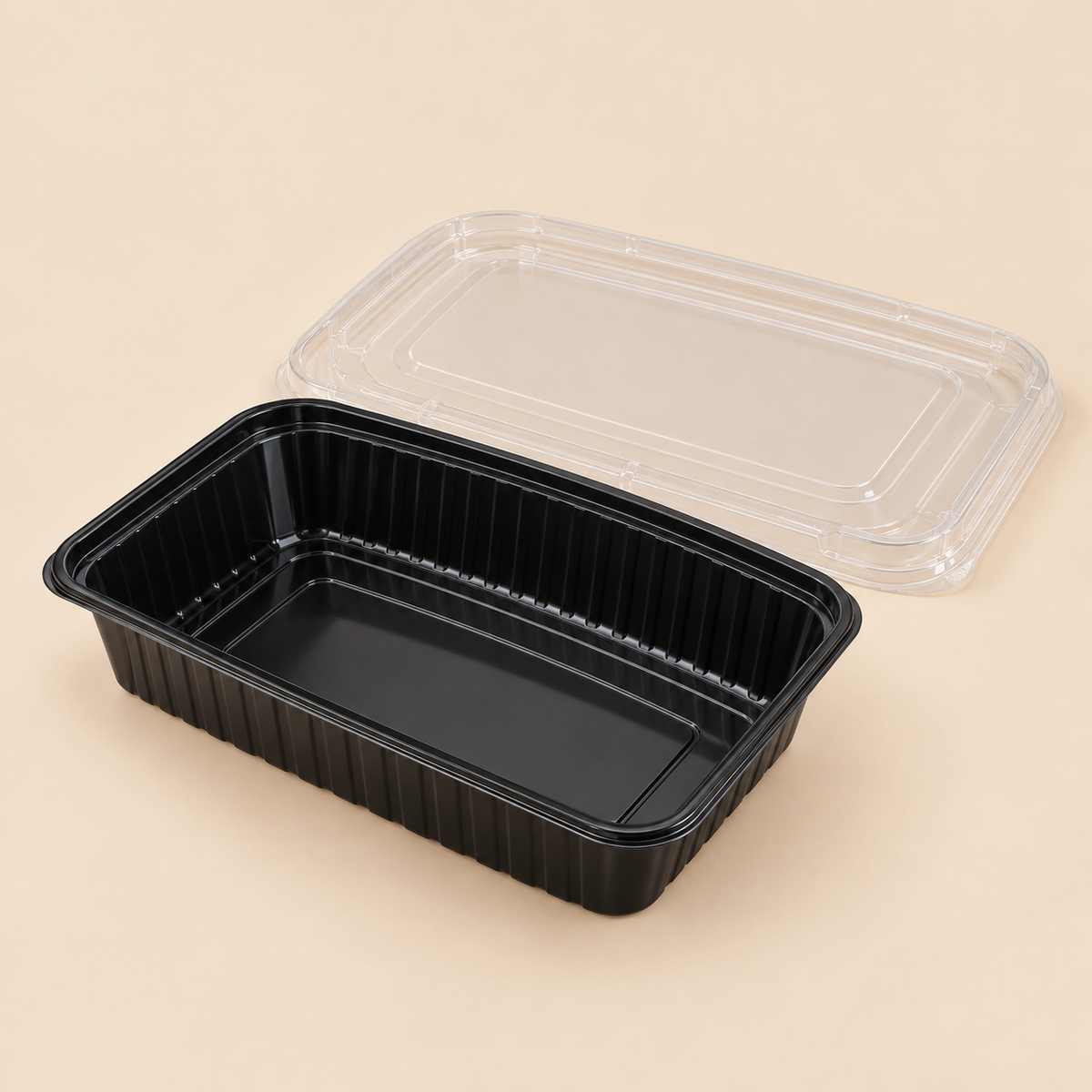 40oz RECTANGULAR CONTAINER COMBO - 150CT — illustrative mockup on beige background