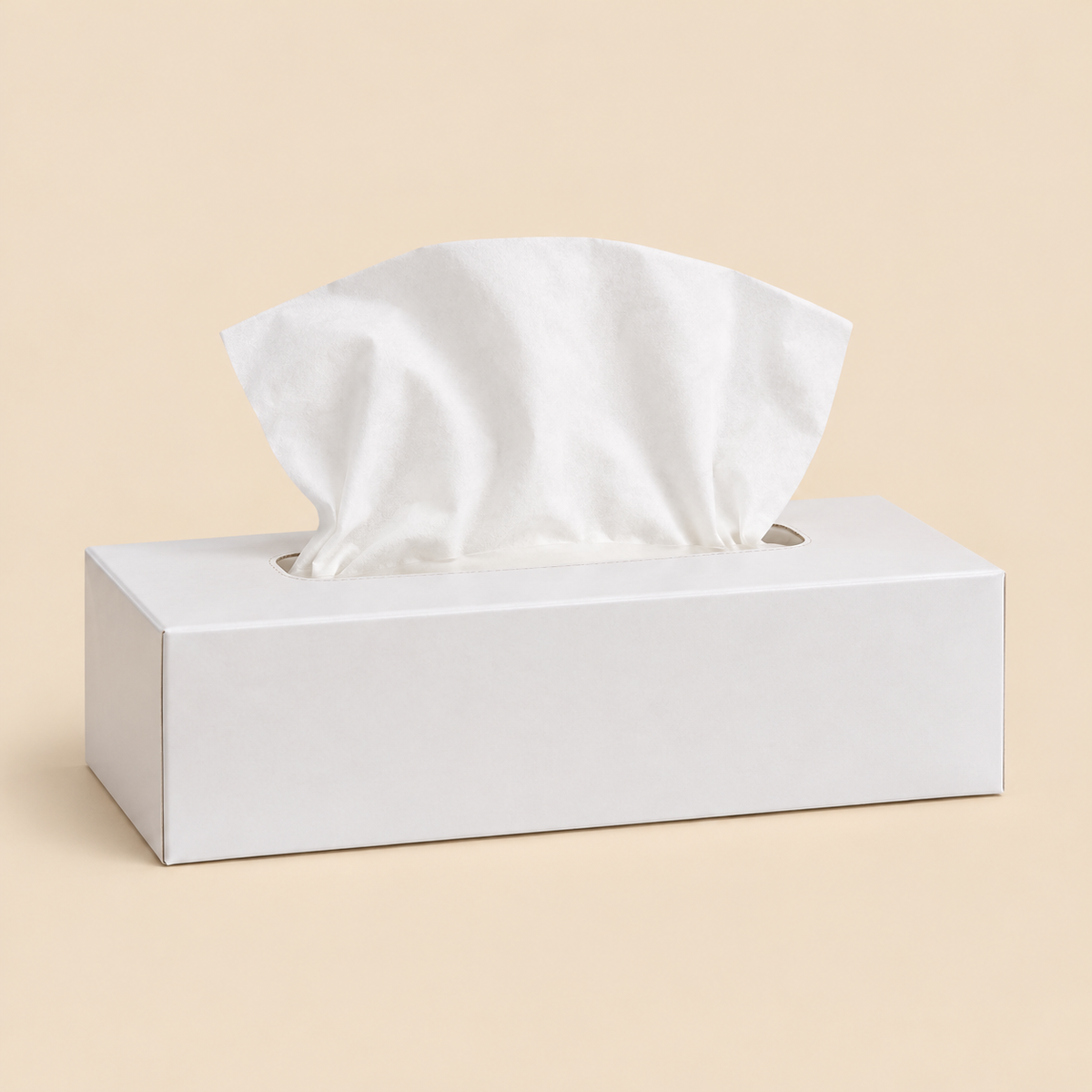 PREMIUM FACIAL TISSUES FLAT BOX 2 PLY - 100SHEETS - 30CT — illustrative mockup on beige background