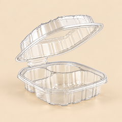 24oz R PET CLEAR HINGED LID DELI CONT. RPTHLD24 - 200CT — beige studio product photo