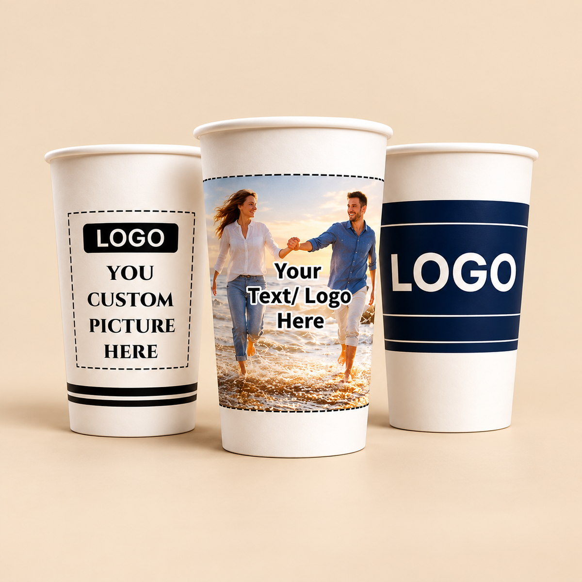 12 oz DOUBLE WALL COFFEE CUPS PRINTED -500 CT — beige studio product photo