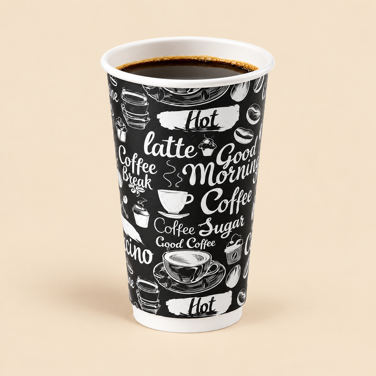 20 oz DOUBLE WALL WHITE COFFEE CUPS PRINTED - 500 CT — beige studio product photo