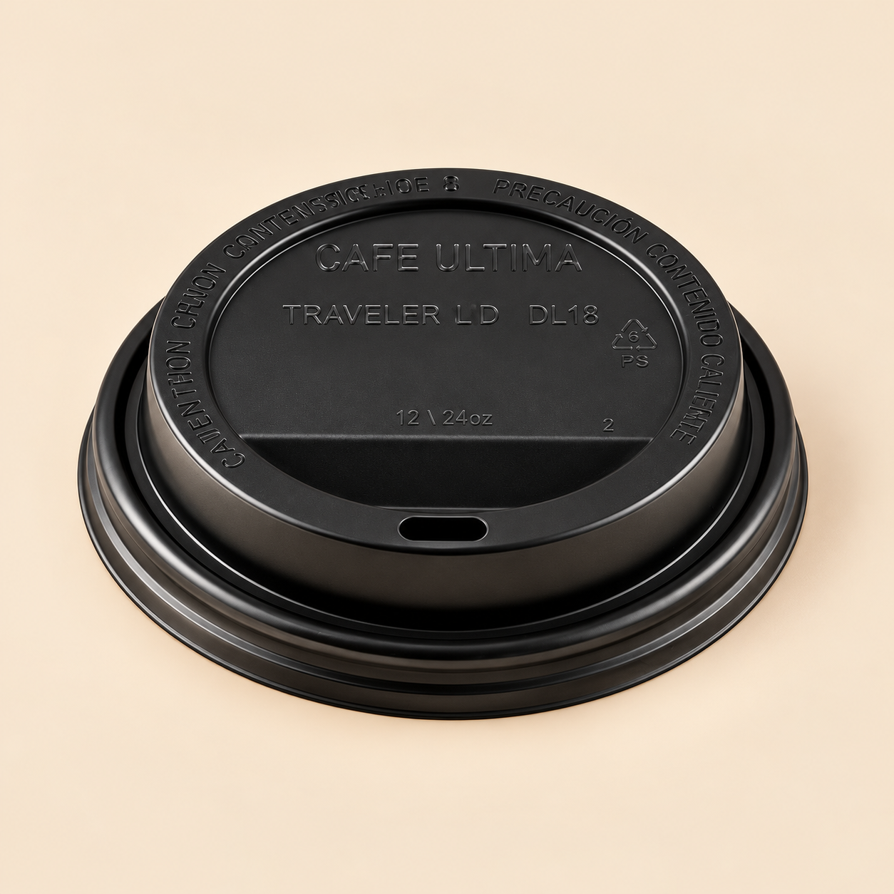 DL18 12-24oz CAFE ULTIMA - BLACK DOME LIDS - 1000CT — beige studio product photo