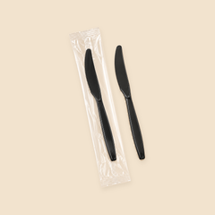 INDIVIDUALLY WRAPPED HEAVY DUTY KNIFE  BLACK - 1000CT — full product view on beige background