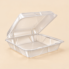 HAPPY FACE HINGED 1CMPT CONT  7. 5 X 8 . 4 X 2.   200 CT — beige studio product photo