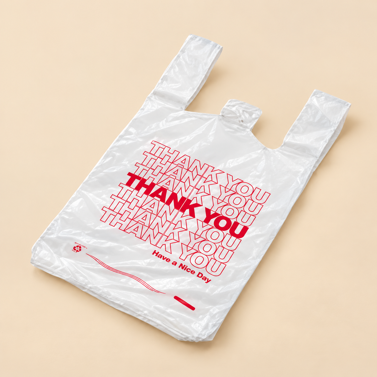 16 X 6 X 20   JUMBO WHITE THANKYOU BAGS — beige studio product photo
