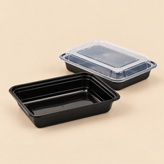 T28B  28oz SQUARE MIC. CONTAINER CMB.- 150CT — beige studio product photo