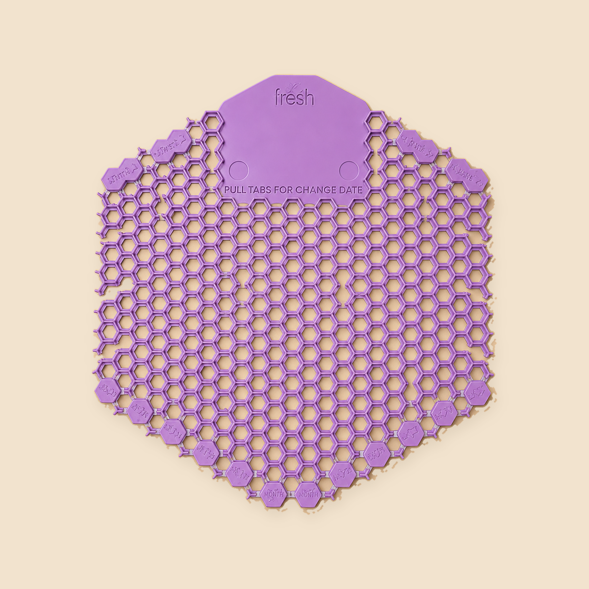 3WDS-F-11 FABULOUS WAVE 3D URINAL SCREEN LAVENDER-2CT — full product view on beige background