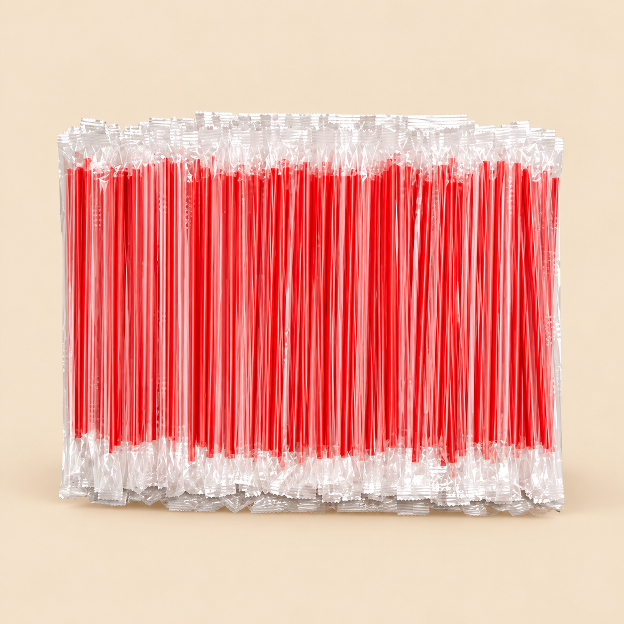 7' RED FILM WRAPPED COFFEE STIRRER - 1000CT — beige studio product photo