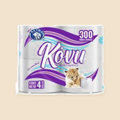 BATH TISSUE 2PLY 300SHEETS - 4  PACK  / 24 CT  ( KOVU ) — full product view on beige background